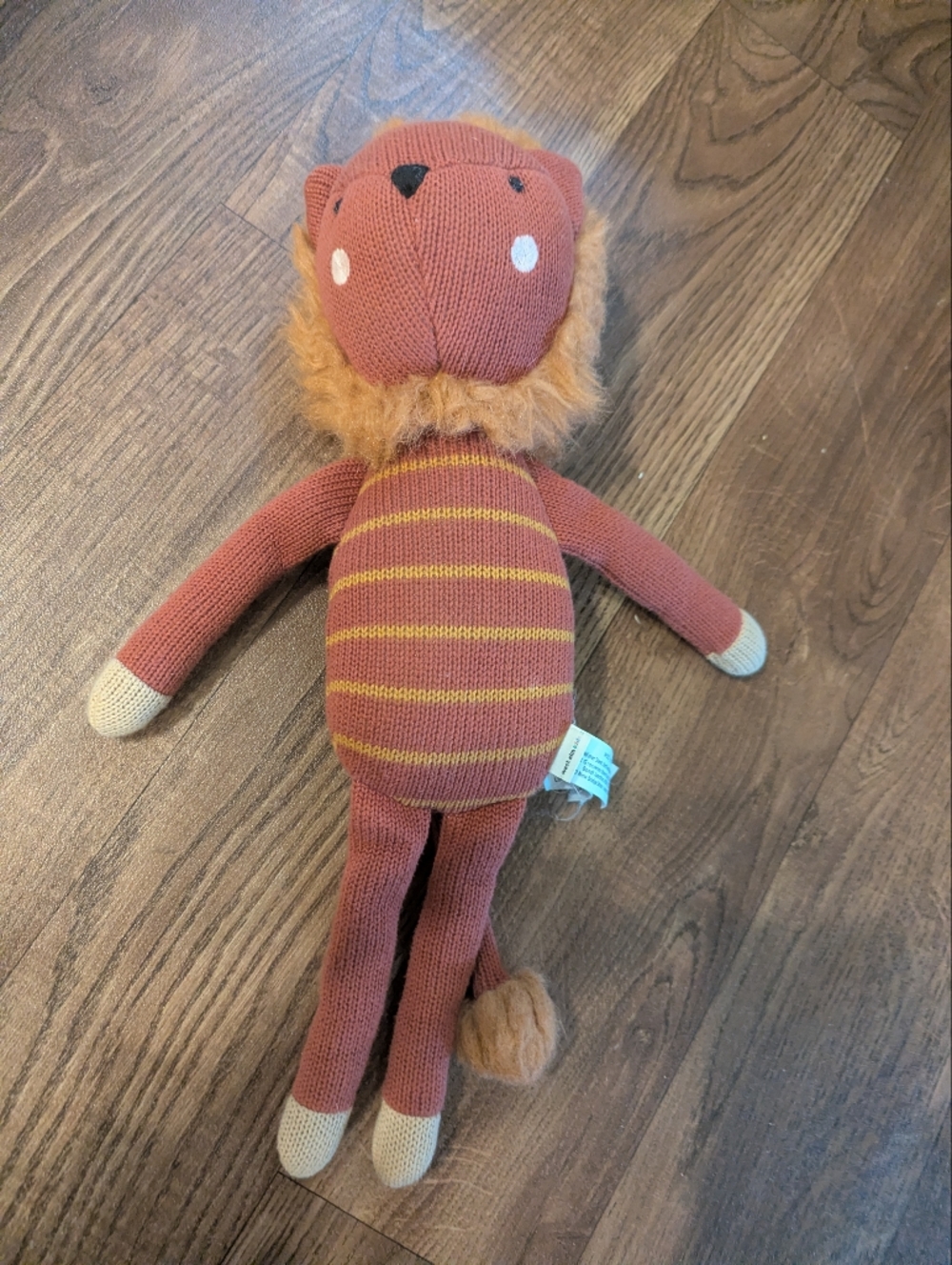 West Elm Knit Lion Plush Stuffed Animal Soft Crib Toy Brown Sewn Eyes 16"